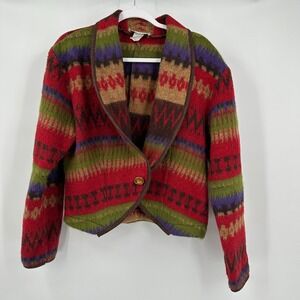 Vintage Womens Southwestern Boho Jacket Sz 10 Geometric Aztec Print Shawl Collar